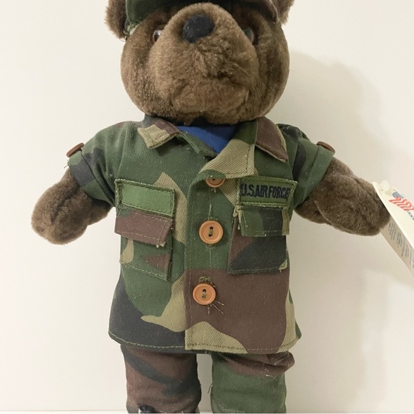 Vintage 1989 US  Bear Forces of America Plush Air Force Bear 11" Dark Brown Camo - Picture 3 of 16